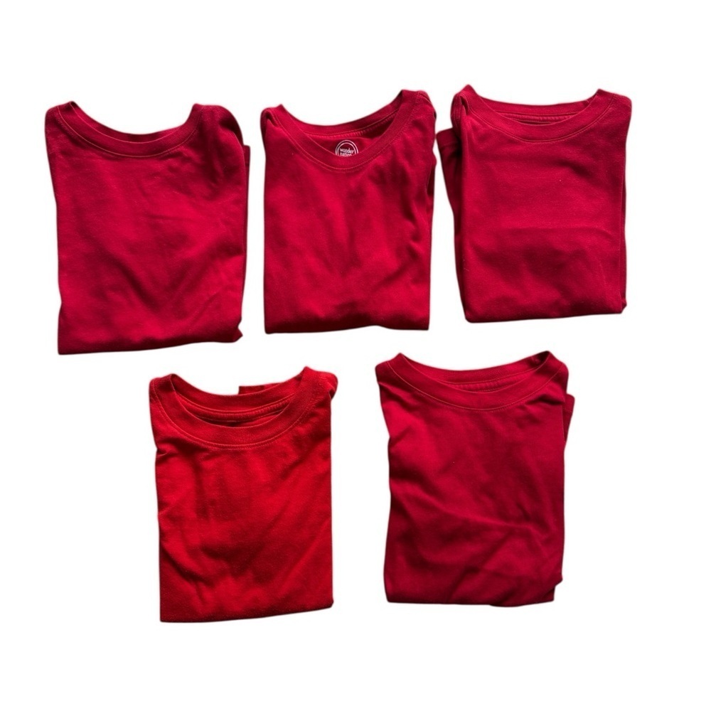 Wonder Nation Cat & Jack Kids Red T-Shirts Bundle of 5 XS Short Sleeve Crew Neck